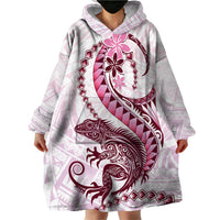 Pink Maori Tuatara Wearable Blanket Hoodie Luxury Pastel Pattern LT01 - Polynesian Pride