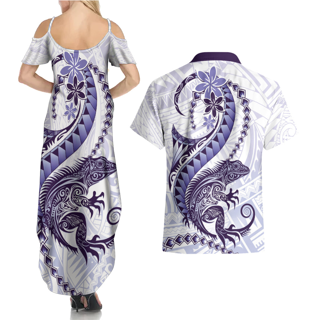 Purple Maori Tuatara Couples Matching Summer Maxi Dress and Hawaiian Shirt Luxury Pastel Pattern LT01 - Polynesian Pride