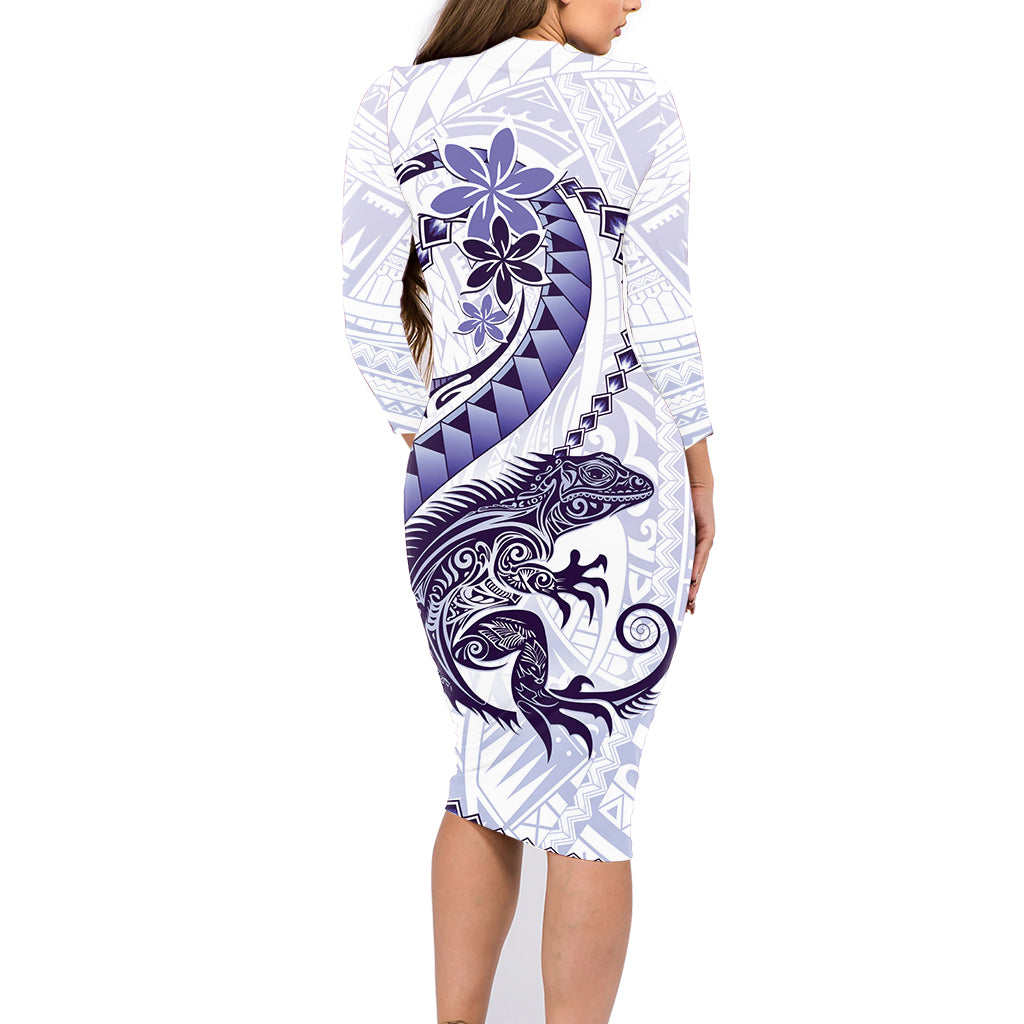 Purple Maori Tuatara Family Matching Long Sleeve Bodycon Dress and Hawaiian Shirt Luxury Pastel Pattern LT01 - Polynesian Pride