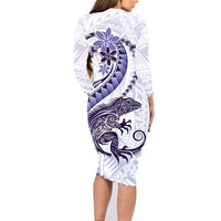 Purple Maori Tuatara Family Matching Long Sleeve Bodycon Dress and Hawaiian Shirt Luxury Pastel Pattern LT01 - Polynesian Pride