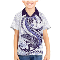 Purple Maori Tuatara Family Matching Mermaid Dress and Hawaiian Shirt Luxury Pastel Pattern LT01 Son's Shirt Purple - Polynesian Pride