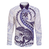 Purple Maori Tuatara Family Matching Off The Shoulder Long Sleeve Dress and Hawaiian Shirt Luxury Pastel Pattern LT01 Dad's Shirt - Long Sleeve Purple - Polynesian Pride
