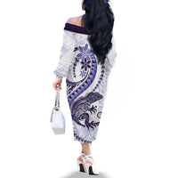 Purple Maori Tuatara Family Matching Off The Shoulder Long Sleeve Dress and Hawaiian Shirt Luxury Pastel Pattern LT01 - Polynesian Pride