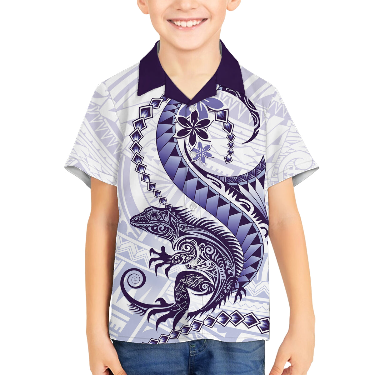 Purple Maori Tuatara Family Matching Off The Shoulder Long Sleeve Dress and Hawaiian Shirt Luxury Pastel Pattern LT01 Son's Shirt Purple - Polynesian Pride