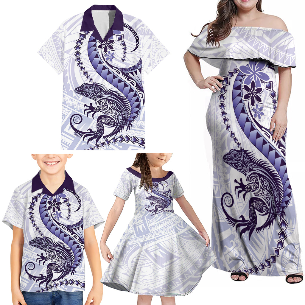 Purple Maori Tuatara Family Matching Off Shoulder Maxi Dress and Hawaiian Shirt Luxury Pastel Pattern LT01 - Polynesian Pride