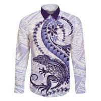 Purple Maori Tuatara Family Matching Off Shoulder Maxi Dress and Hawaiian Shirt Luxury Pastel Pattern LT01 Dad's Shirt - Long Sleeve Purple - Polynesian Pride