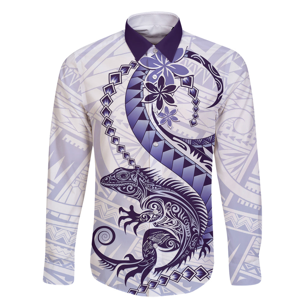 Purple Maori Tuatara Family Matching Off Shoulder Short Dress and Hawaiian Shirt Luxury Pastel Pattern LT01 Dad's Shirt - Long Sleeve Purple - Polynesian Pride
