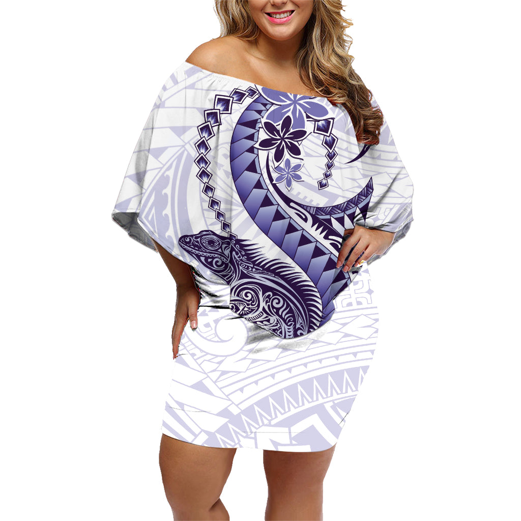 Purple Maori Tuatara Family Matching Off Shoulder Short Dress and Hawaiian Shirt Luxury Pastel Pattern LT01 Mom's Dress Purple - Polynesian Pride