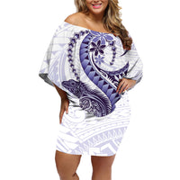Purple Maori Tuatara Family Matching Off Shoulder Short Dress and Hawaiian Shirt Luxury Pastel Pattern LT01 Mom's Dress Purple - Polynesian Pride