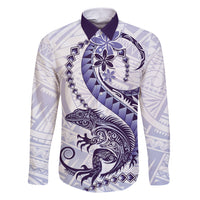 Purple Maori Tuatara Family Matching Short Sleeve Bodycon Dress and Hawaiian Shirt Luxury Pastel Pattern LT01 Dad's Shirt - Long Sleeve Purple - Polynesian Pride