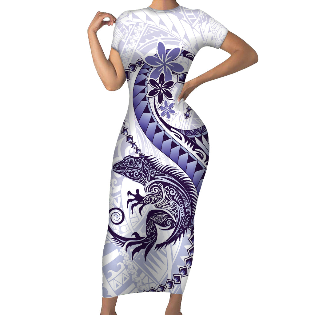 Purple Maori Tuatara Family Matching Short Sleeve Bodycon Dress and Hawaiian Shirt Luxury Pastel Pattern LT01 Mom's Dress Purple - Polynesian Pride