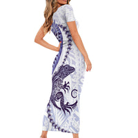 Purple Maori Tuatara Family Matching Short Sleeve Bodycon Dress and Hawaiian Shirt Luxury Pastel Pattern LT01 - Polynesian Pride