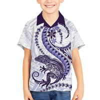Purple Maori Tuatara Family Matching Short Sleeve Bodycon Dress and Hawaiian Shirt Luxury Pastel Pattern LT01 Son's Shirt Purple - Polynesian Pride