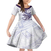 Purple Maori Tuatara Family Matching Summer Maxi Dress and Hawaiian Shirt Luxury Pastel Pattern LT01 Daughter's Dress Purple - Polynesian Pride