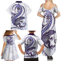 Purple Maori Tuatara Family Matching Summer Maxi Dress and Hawaiian Shirt Luxury Pastel Pattern LT01 - Polynesian Pride