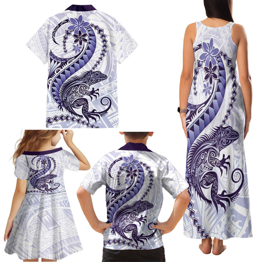 Purple Maori Tuatara Family Matching Tank Maxi Dress and Hawaiian Shirt Luxury Pastel Pattern LT01 - Polynesian Pride