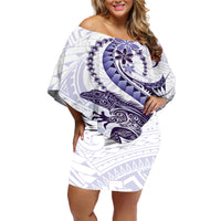 Purple Maori Tuatara Off Shoulder Short Dress Luxury Pastel Pattern LT01 Women Purple - Polynesian Pride