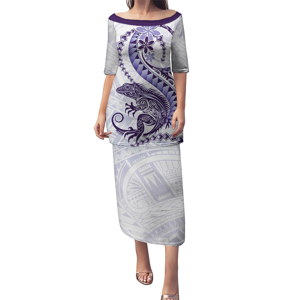 Purple Maori Tuatara Puletasi Luxury Pastel Pattern LT01 Long Dress Purple - Polynesian Pride