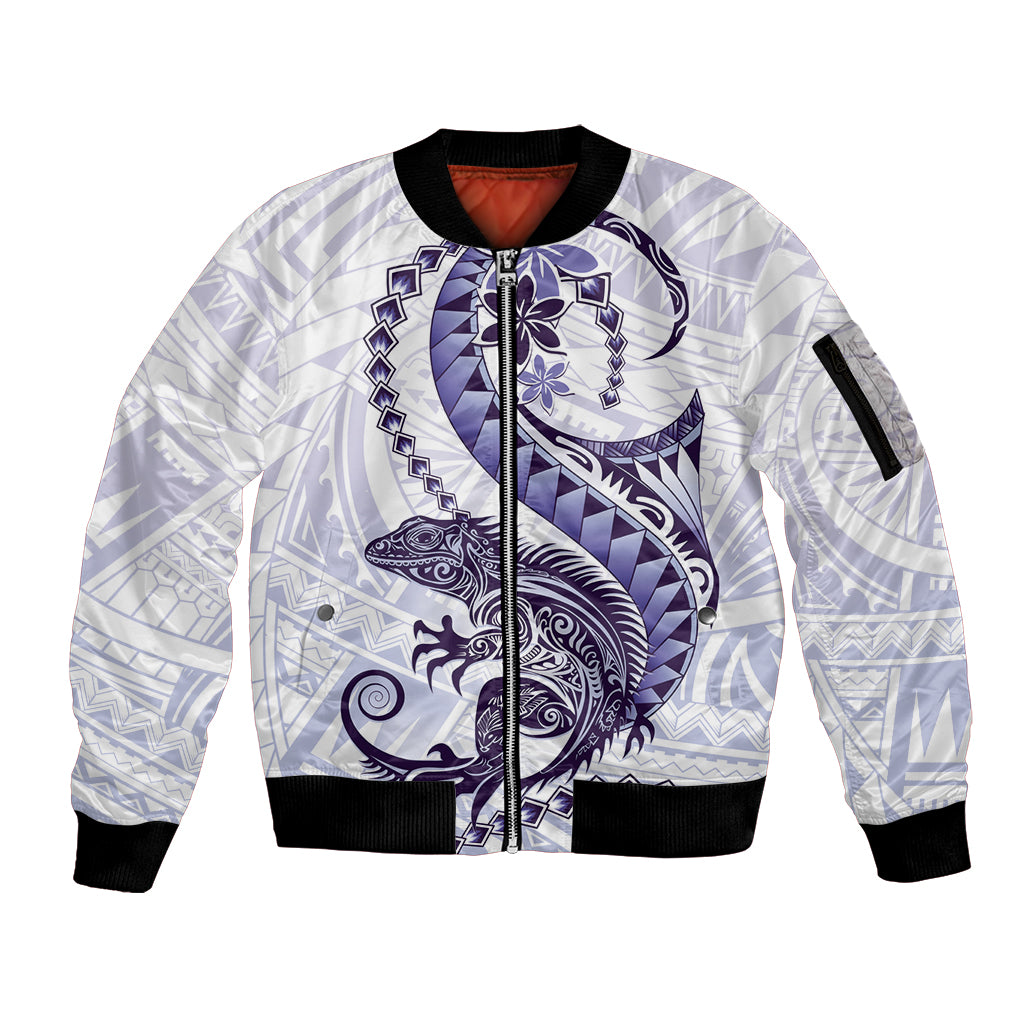 Purple Maori Tuatara Sleeve Zip Bomber Jacket Luxury Pastel Pattern LT01 Unisex Purple - Polynesian Pride