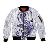Purple Maori Tuatara Sleeve Zip Bomber Jacket Luxury Pastel Pattern LT01 Unisex Purple - Polynesian Pride
