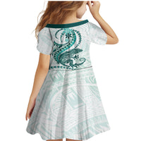Teal Maori Tuatara Family Matching Mermaid Dress and Hawaiian Shirt Luxury Pastel Pattern LT01 - Polynesian Pride