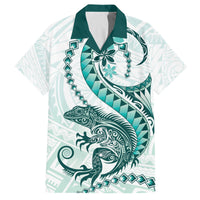 Teal Maori Tuatara Family Matching Off The Shoulder Long Sleeve Dress and Hawaiian Shirt Luxury Pastel Pattern LT01 Dad's Shirt - Short Sleeve Teal - Polynesian Pride