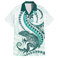 Teal Maori Tuatara Family Matching Off Shoulder Short Dress and Hawaiian Shirt Luxury Pastel Pattern LT01 Dad's Shirt - Short Sleeve Teal - Polynesian Pride