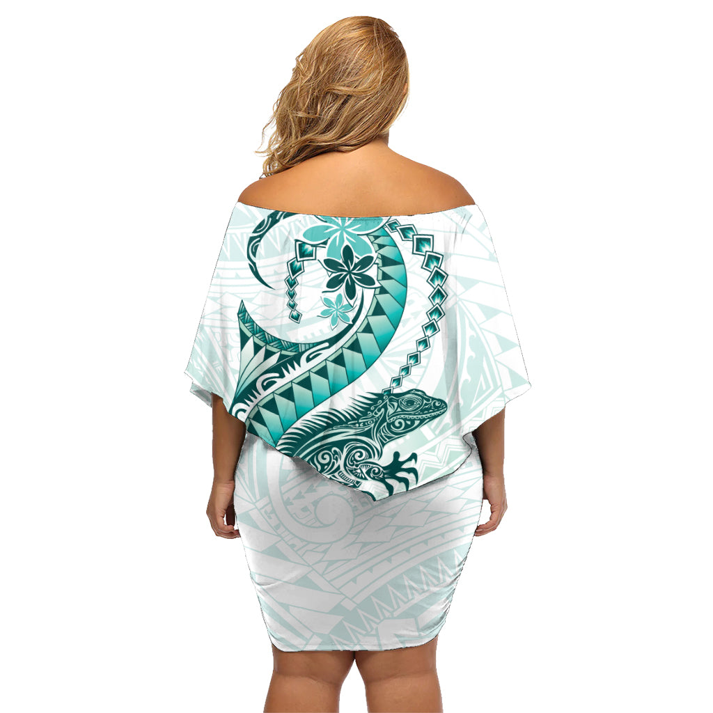 Teal Maori Tuatara Family Matching Off Shoulder Short Dress and Hawaiian Shirt Luxury Pastel Pattern LT01 - Polynesian Pride