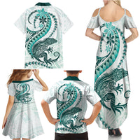 Teal Maori Tuatara Family Matching Summer Maxi Dress and Hawaiian Shirt Luxury Pastel Pattern LT01 - Polynesian Pride