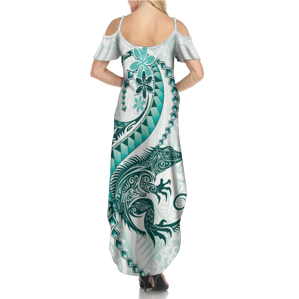 Teal Maori Tuatara Family Matching Summer Maxi Dress and Hawaiian Shirt Luxury Pastel Pattern LT01 - Polynesian Pride