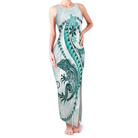 Teal Maori Tuatara Family Matching Tank Maxi Dress and Hawaiian Shirt Luxury Pastel Pattern LT01 Mom's Dress Teal - Polynesian Pride