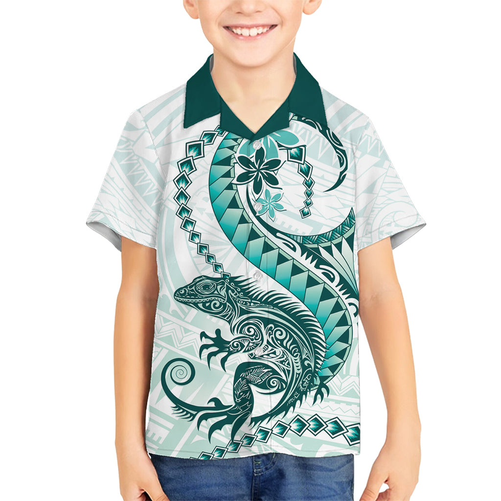 Teal Maori Tuatara Family Matching Tank Maxi Dress and Hawaiian Shirt Luxury Pastel Pattern LT01 Son's Shirt Teal - Polynesian Pride