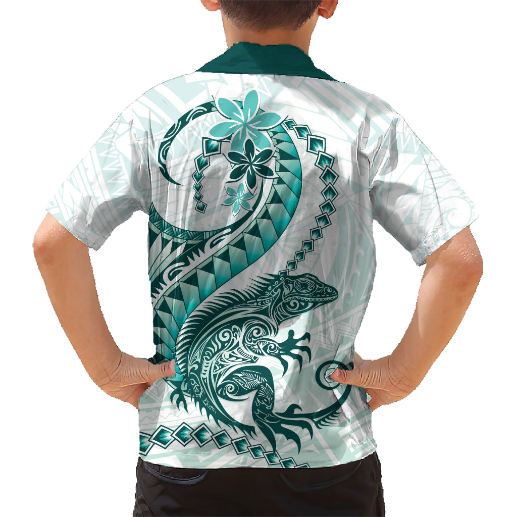 Teal Maori Tuatara Kid Hawaiian Shirt Luxury Pastel Pattern
