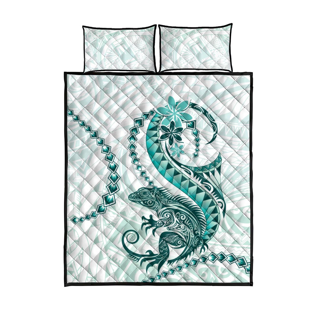 Teal Maori Tuatara Quilt Bed Set Luxury Pastel Pattern