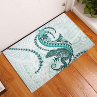Teal Maori Tuatara Rubber Doormat Luxury Pastel Pattern