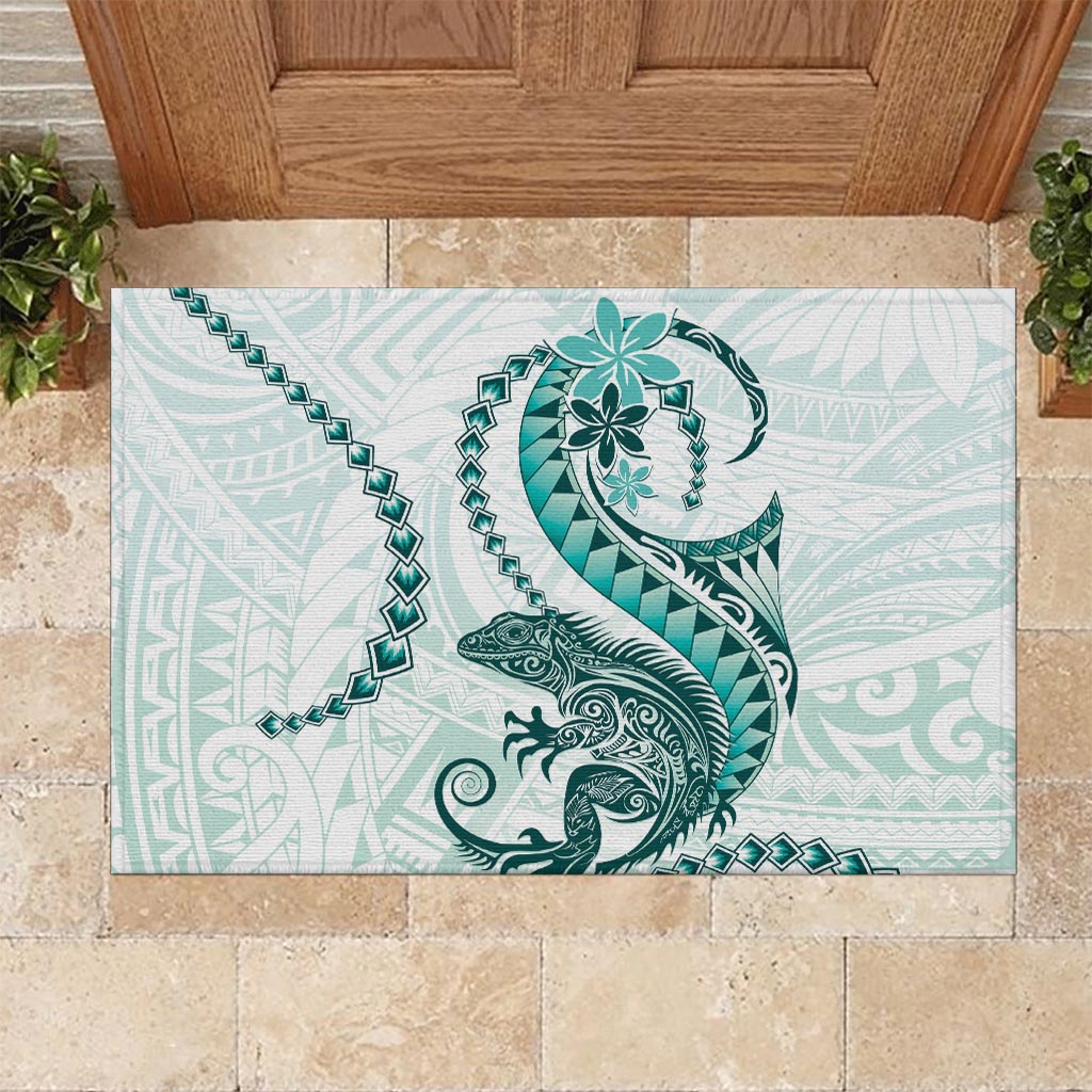 Teal Maori Tuatara Rubber Doormat Luxury Pastel Pattern