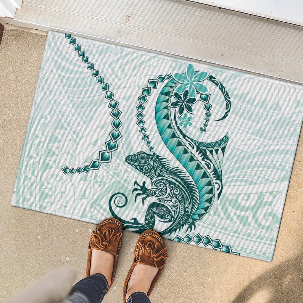 Teal Maori Tuatara Rubber Doormat Luxury Pastel Pattern