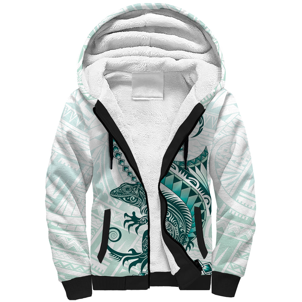 Teal Maori Tuatara Sherpa Hoodie Luxury Pastel Pattern LT01 Unisex Teal - Polynesian Pride