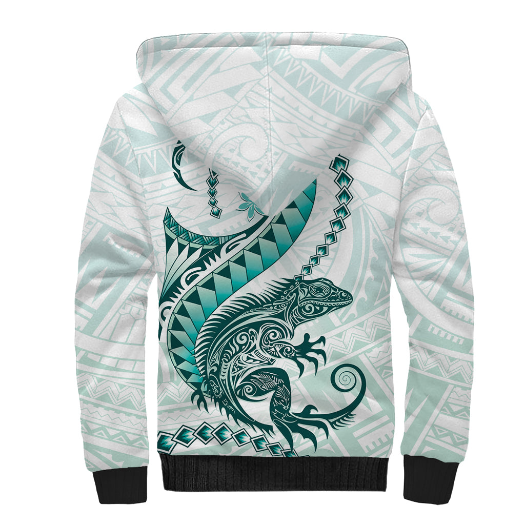 Teal Maori Tuatara Sherpa Hoodie Luxury Pastel Pattern LT01 - Polynesian Pride