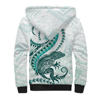 Teal Maori Tuatara Sherpa Hoodie Luxury Pastel Pattern LT01 - Polynesian Pride