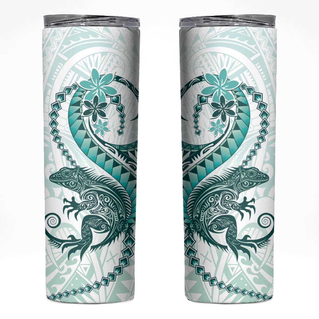 Teal Maori Tuatara Skinny Tumbler Luxury Pastel Pattern LT01 Teal - Polynesian Pride