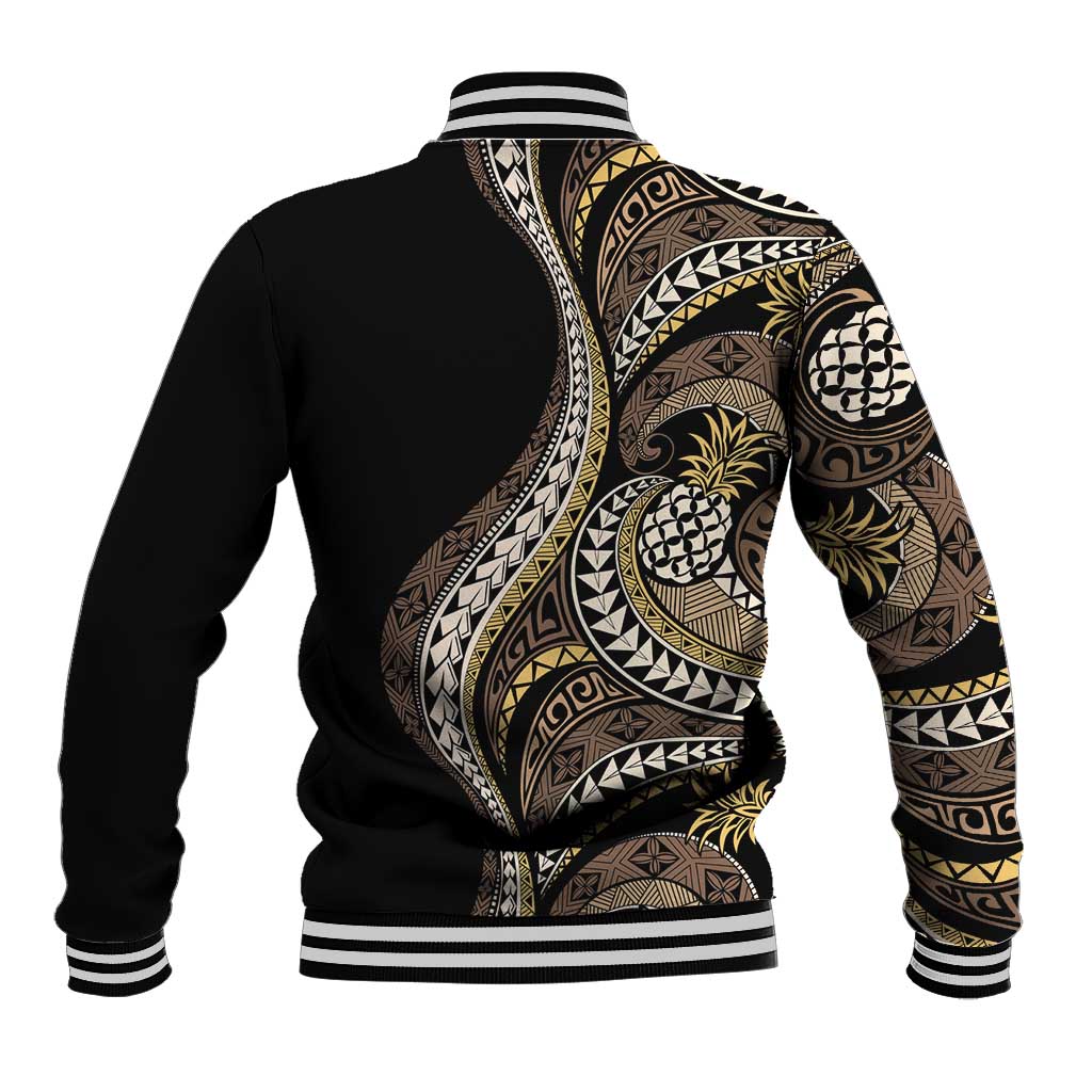 Hawaii Pineapple Brown Tribal Pattern Baseball Jacket - Polynesian Pride