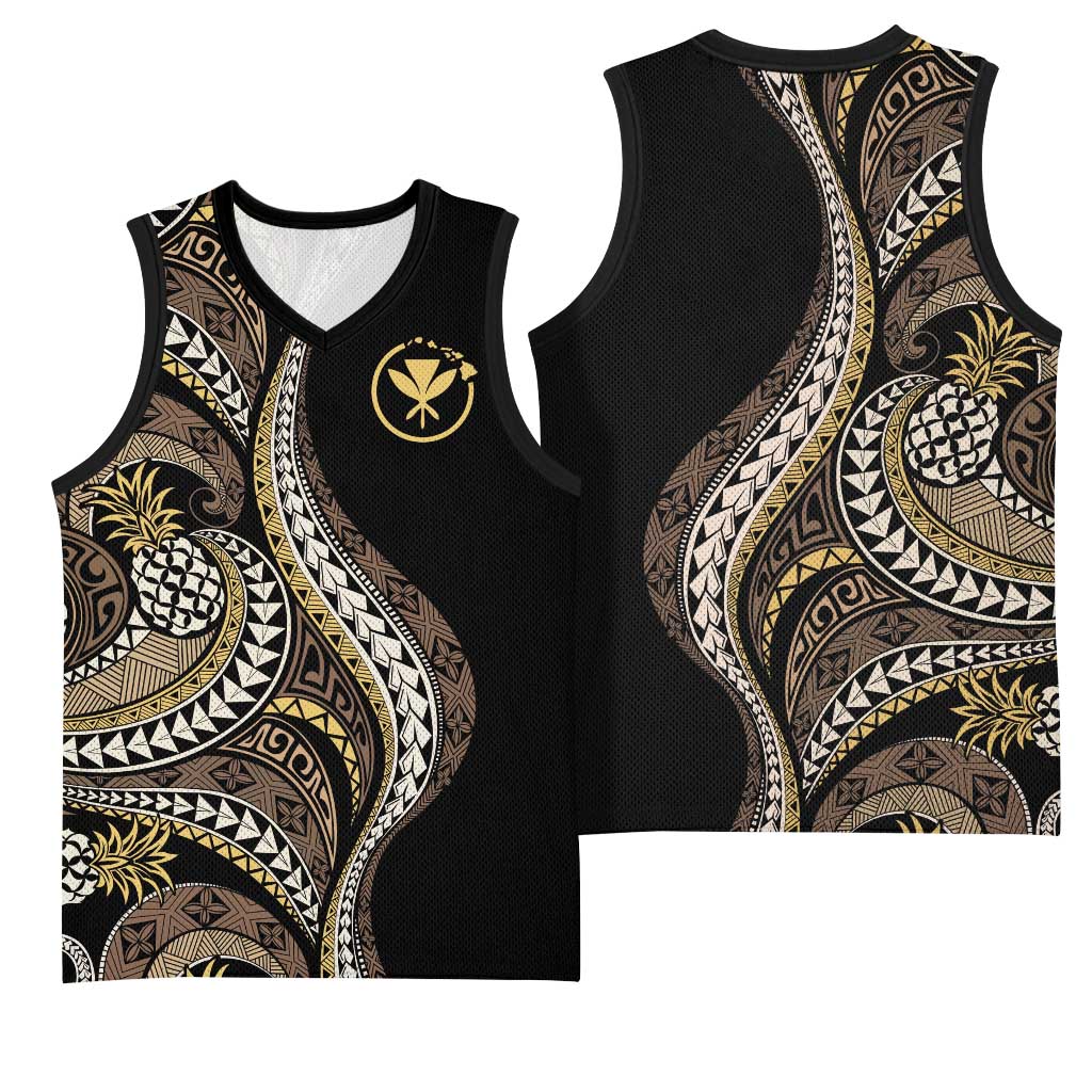 Hawaii Pineapple Brown Tribal Pattern Basketball Jersey - Polynesian Pride