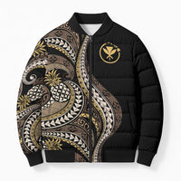Hawaii Pineapple Brown Tribal Pattern Bomber Puffer Jacket - Polynesian Pride