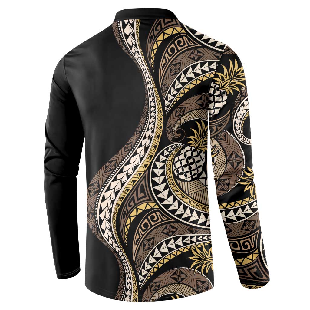 Hawaii Pineapple Brown Tribal Pattern Button Sweatshirt - Polynesian Pride