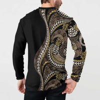 Hawaii Pineapple Brown Tribal Pattern Button Sweatshirt - Polynesian Pride