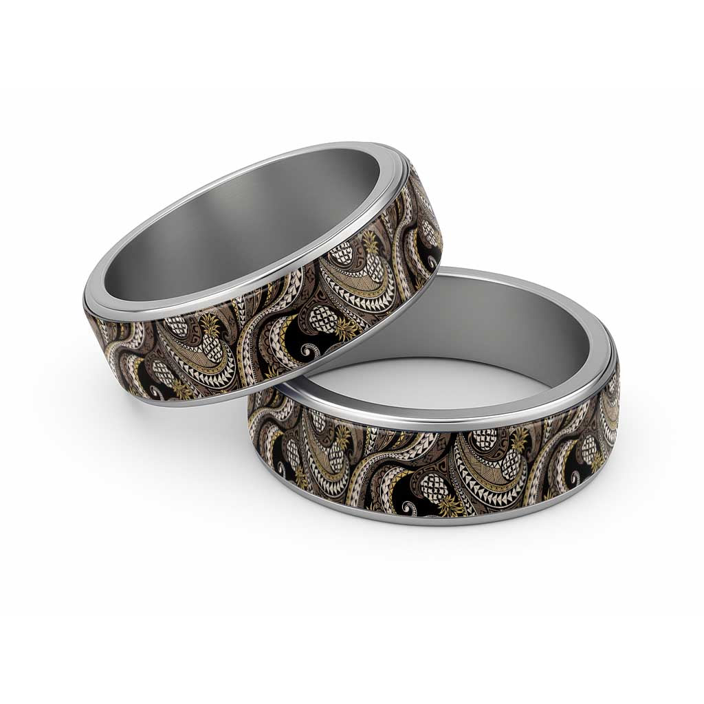 Hawaii Pineapple Brown Tribal Pattern Classic Ring LT01 Sliver Brown - Polynesian Pride