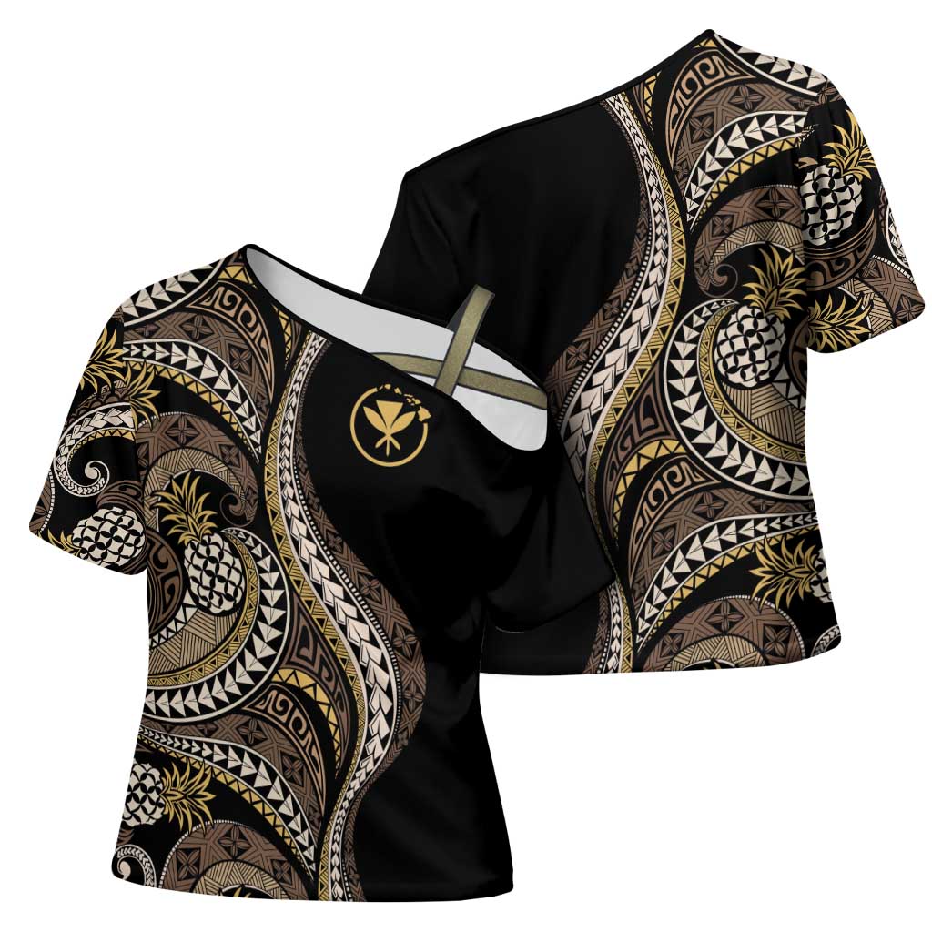 Hawaii Pineapple Brown Tribal Pattern Cross Shoulder Shirt - Polynesian Pride