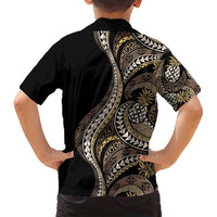 Hawaii Pineapple Brown Tribal Pattern Family Matching Long Sleeve Bodycon Dress and Hawaiian Shirt LT01 - Polynesian Pride