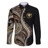 Hawaii Pineapple Brown Tribal Pattern Family Matching Long Sleeve Bodycon Dress and Hawaiian Shirt LT01 Dad's Shirt - Long Sleeve Brown - Polynesian Pride